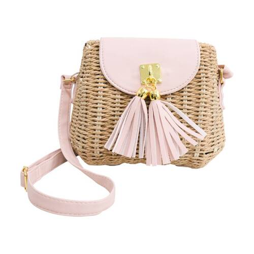 LVD Womens Crossbody Pink Woven Handbag Bridgette 20.5x16cm + strap