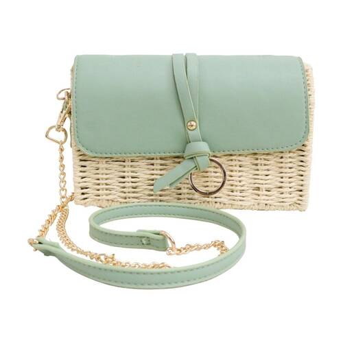 LVD Womens Sage Green Aurelia Woven Handbag W/ Strap 20x13cm