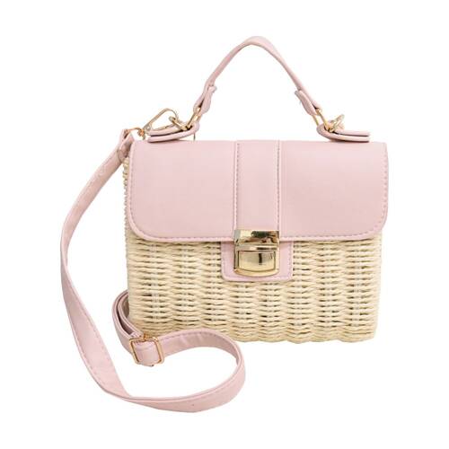 LVD Womens Blush Pink Clementine Woven Handbag W/ Strap 20x15cm
