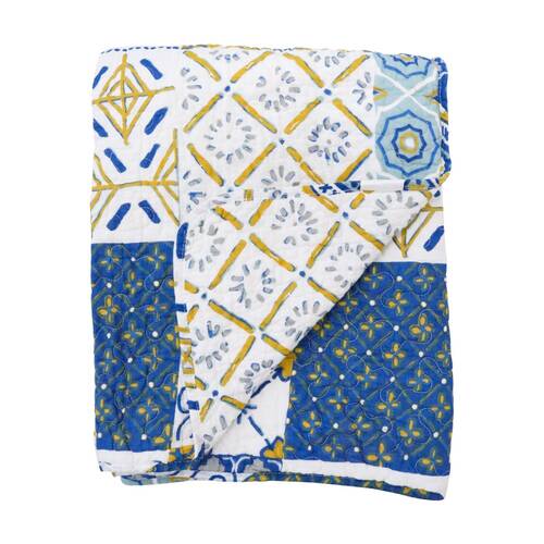LVD Cotton Blue/Yellow Mediterranean Bedspread Quilt Double/Queen