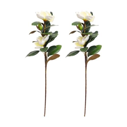 2PK LVD Artificial Real Touch Magnolia Stem/Branch Decor 90cm Green/White/Brown
