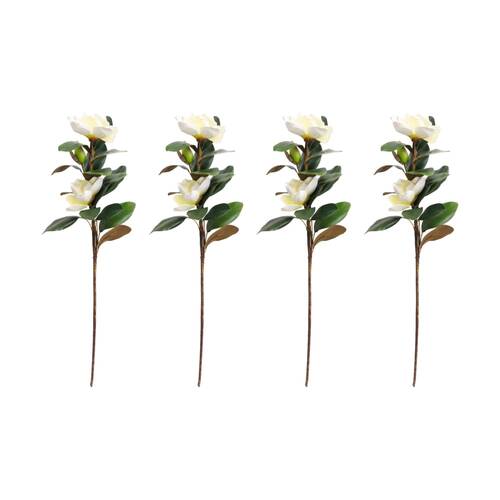4PK LVD Artificial Real Touch Magnolia Stem/Branch Decor 90cm Green/White/Brown