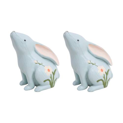 2PK LVD Decorative Rabbit Resin Ornament Blue/White Indoor/Outdoor Decor 13x9cm