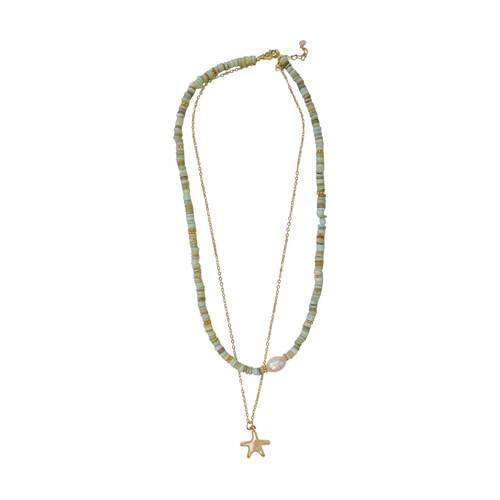 LVD Womens Coastal-Inspired Pearl Starfish Jewellery Necklace Multicolour