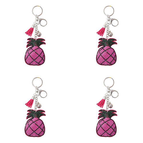 4PK LVD Kids Sparkly Pink Pineapple Keyring/Bag Hanger 6x8x2.5cm