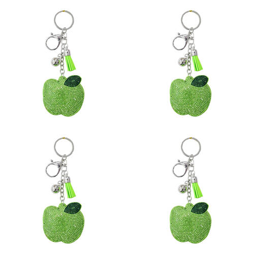 4PK LVD Kids Sparkly Green Apple Keyring/Bag Hanger Accessory 6x6x2.5cm