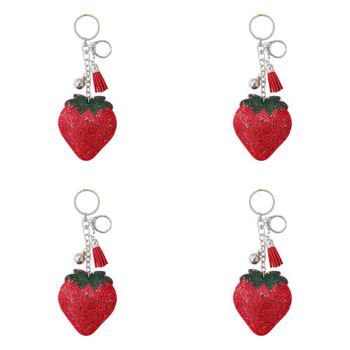 4PK LVD Kids Red Strawberry Keyring/ Bag Hanger Accessory 6.5x7x2.5cm