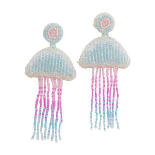 LVD Womens Beaded Jellyfish Beachside/Coastal Style Earrings Blue & Pink