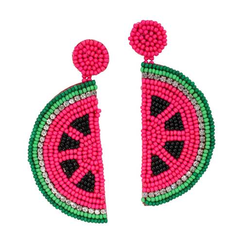 LVD Womens Beaded Watermelon Earrings W/ Stainless Steel Fittings Multicolour
