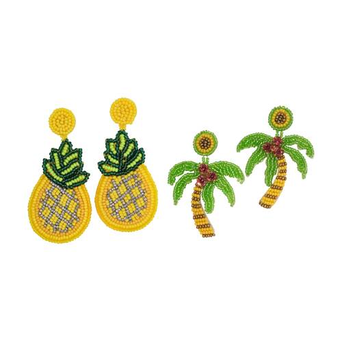 LVD Womens Pineapple & Palmtree Earrings W/ Stainless Steel Fittings Multicolour