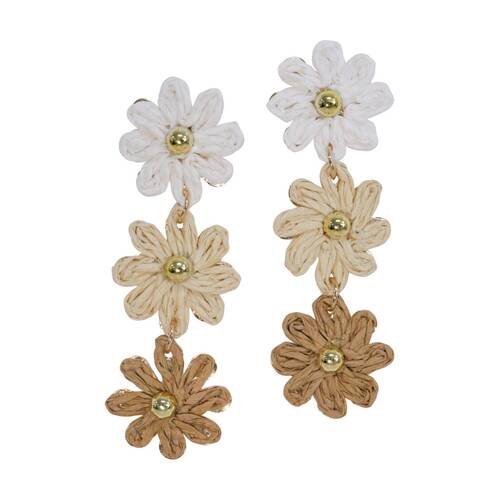 LVD Womens Daisy Chain Gold-Plated & Natural Raffia Earrings Multicolour