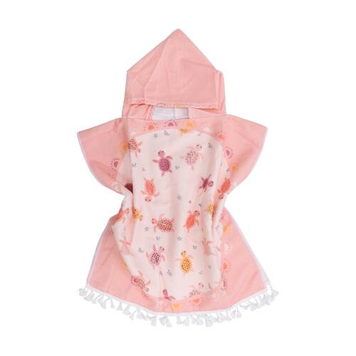 LVD Toddler/Children Microfibre Towel Poncho Pink Turtles 50x50cm