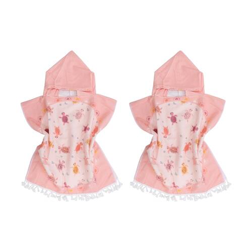 2PK LVD Toddler/Children Microfibre Towel Poncho Pink Turtles 50x50cm