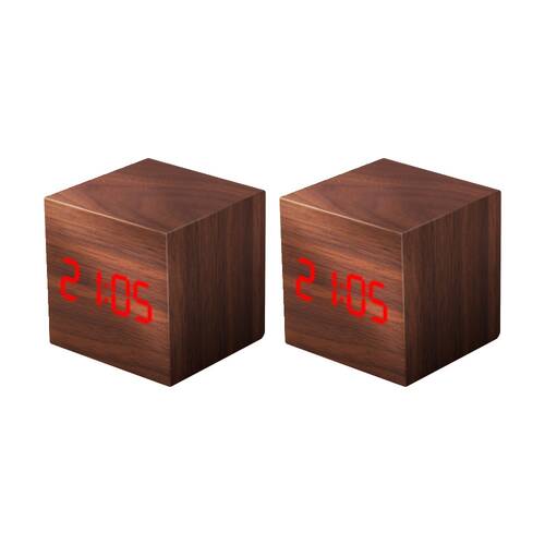 2PK Liquid Ears Mini LED Alarm Clock Digital Display Date 3 Alarms Walnut 6.3cm