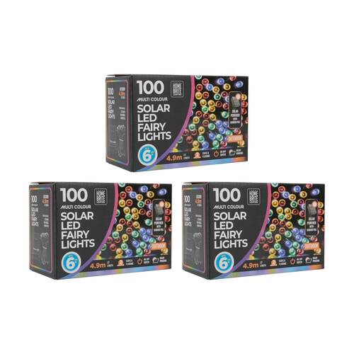 3x 100pc Home Brite Outdoor LED Solar Fairy String Lights 4.9M Multi Colour