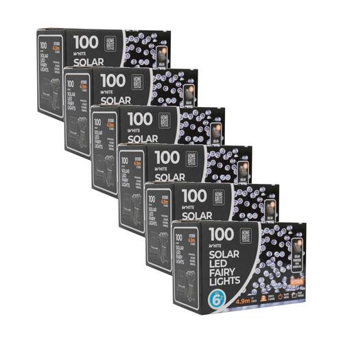 6x 100pc Home Brite Outdoor LED Solar Fairy String Lights 4.9 Metres White