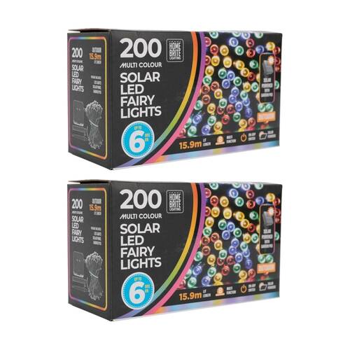 2x 200pc Home Brite Outdoor LED Solar Fairy String Lights 15.9M Multi Colour