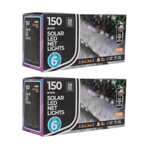2x 150pc Home Brite Outdoor LED Solar Net String Lights 2.5x1.3m White
