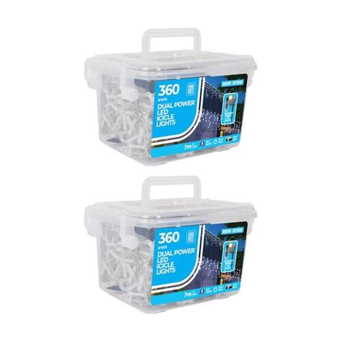 2x 360pc Home Brite Dual Power Outdoor LED Icicle String Lights 7 Metres Assrtd
