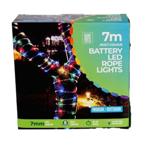Home Brite Battery Operated Outdoor LED Rope String Lights 7 Metres Assorted