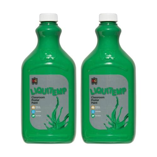 2PK Educational Colours Liquitemp Classroom Poster Paint Brilliant Green 2L