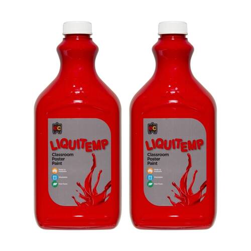 2PK Educational Colours Liquitemp Classroom Poster Paint Brilliant Red 2L