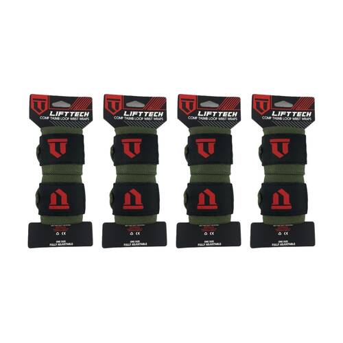 4x 2pc Lift-Tech Comp Elastic Support Wrist Wrap Army Green 18in W/ Thumb Loop