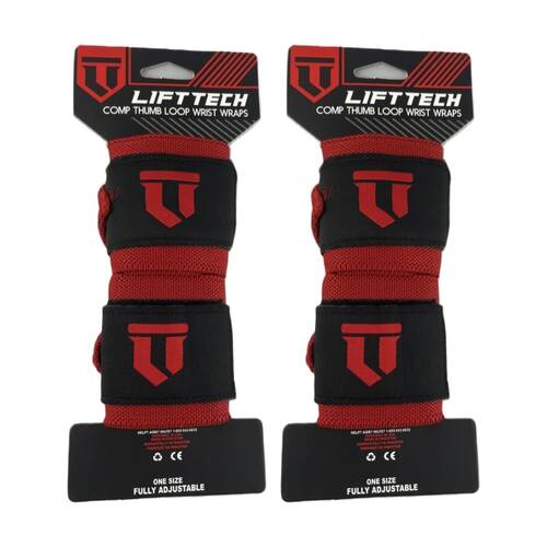 2x 2pc Lift-Tech Comp Elastic Support Wrist Wrap Red 18in W/ Thumb Loop