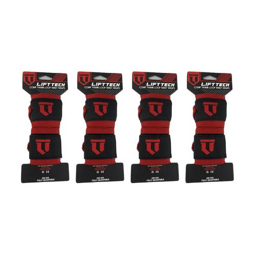 4x 2pc Lift-Tech Comp Elastic Support Wrist Wrap Red 18in W/ Thumb Loop