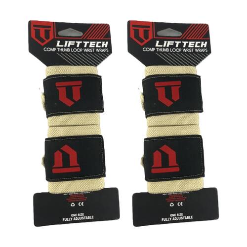 2x 2pc Lift-Tech Comp Elastic Support Wrist Wrap Tan 18in W/ Thumb Loop