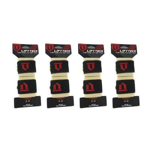4x 2pc Lift-Tech Comp Elastic Support Wrist Wrap Tan 18in W/ Thumb Loop