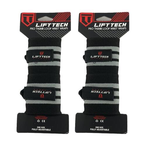 2x 2pc Lift-Tech Pro Thumb Loop Wrist Support Adjustable Wrap Black Stripes 20in