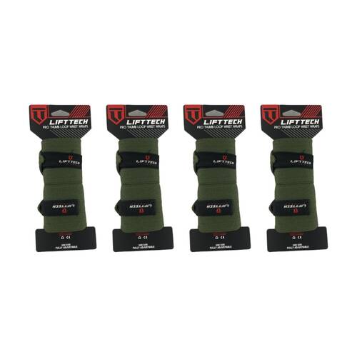 4x 2pc Lift-Tech Pro Thumb Loop Wrist Support Adjustable Wrap Army Green 20in