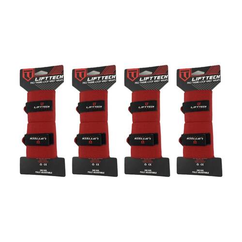 4x 2pc Lift-Tech Pro Thumb Loop Wrist Support Adjustable Wrap Red 20in