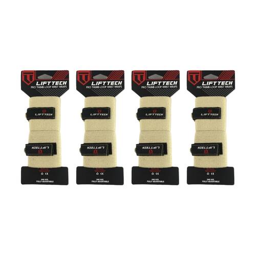 4x 2pc Lift-Tech Pro Thumb Loop Wrist Support Adjustable Wrap Skin 20in