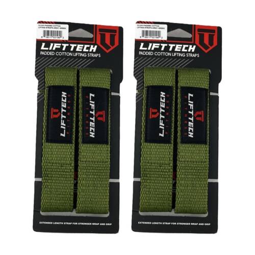 2x 2pc Lift-Tech Neo-Tech Padded Cotton Wrist Support Lifting Straps Army 21.5in