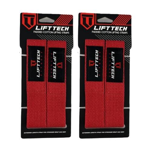 2x 2pc Lift-Tech Neo-Tech Padded Cotton Wrist Support Lifting Straps Red 21.5in
