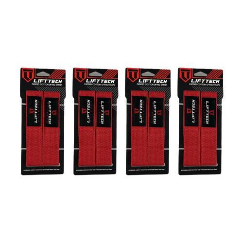 4x 2pc Lift-Tech Neo-Tech Padded Cotton Wrist Support Lifting Straps Red 21.5in