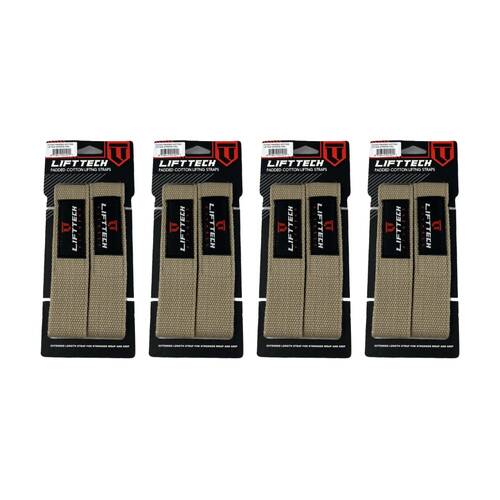 4x 2pc Lift-Tech Neo-Tech Padded Cotton Wrist Support Lifting Straps Tan 21.5in