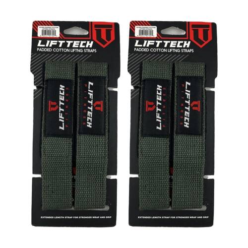 2x 2pc Lift-Tech Neo-Tech Padded Cotton Wrist Support Lifting Straps Grey 21.5in