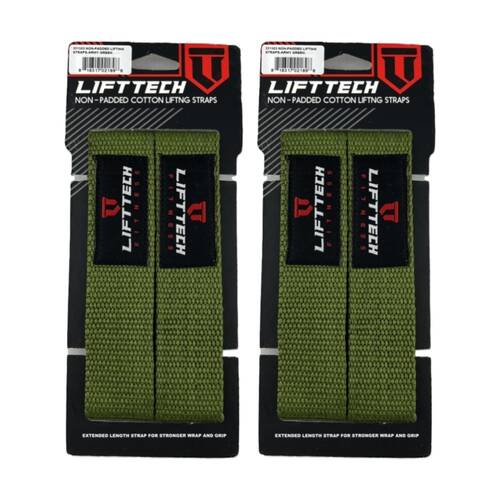 2x 2pc Lift-Tech Cotton Heavy Lifting Support Durable Grip Straps Army Gr 21in