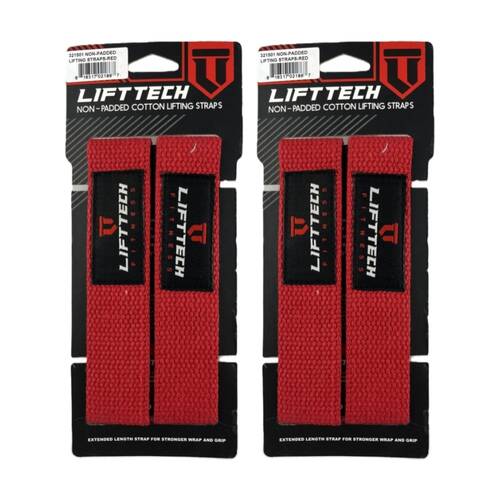 2x 2pc Lift-Tech Cotton Heavy Lifting Support Durable Grip Straps Red 21in