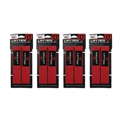 4x 2pc Lift-Tech Cotton Heavy Lifting Support Durable Grip Straps Red 21in