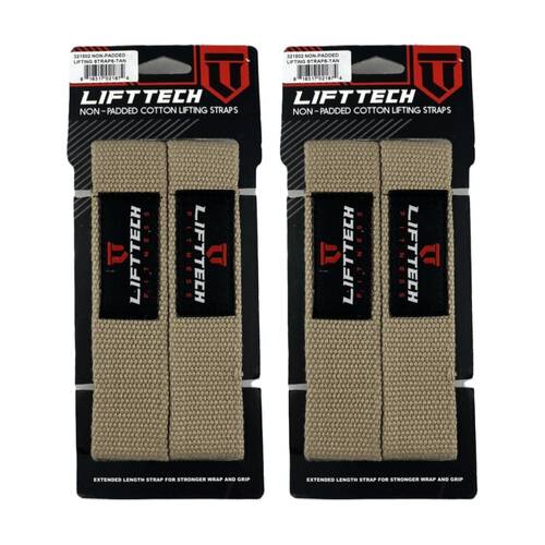 2x 2pc Lift-Tech Cotton Heavy Lifting Support Durable Grip Straps Tan 21in