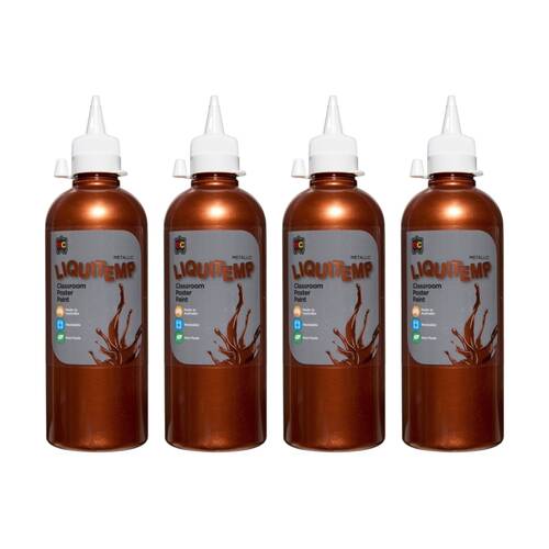 4PK Educational Colours Metallic Liquitemp Classroom Poster Paint Copper 500ml