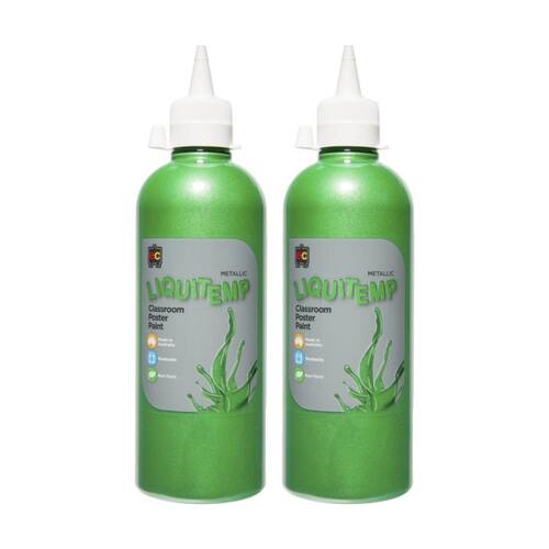 2PK Educational Colours Metallic Liquitemp Classroom Poster Paint Green 500ml