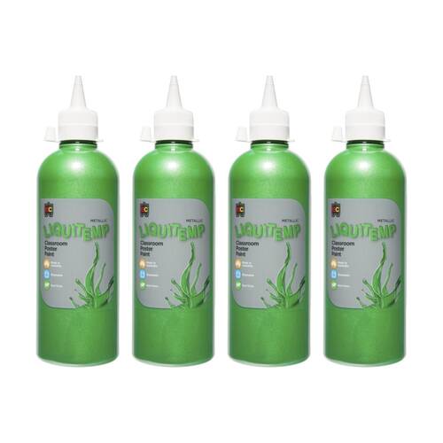 4PK Educational Colours Metallic Liquitemp Classroom Poster Paint Green 500ml