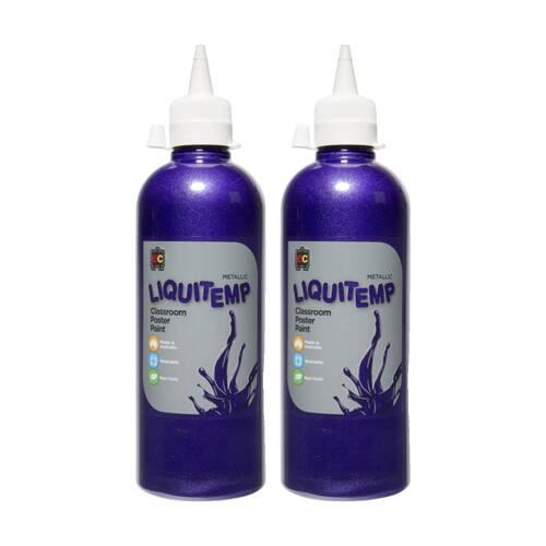 2PK Educational Colours Metallic Liquitemp Classroom Poster Paint Purple 500ml