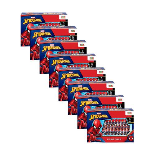 8x 15pc Park Avenue Red & Blue Spiderman Twist Pops Candy/Sweet 180g