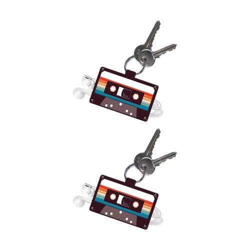 2x Mustard It's A Wrap Rewind Retro Cassette Cable Tidy Key Ring Multicolour